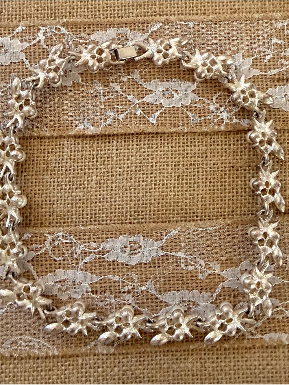 Napier Pearl and Crystal Floral Choker in Silver Tone - Picture 2 of 3